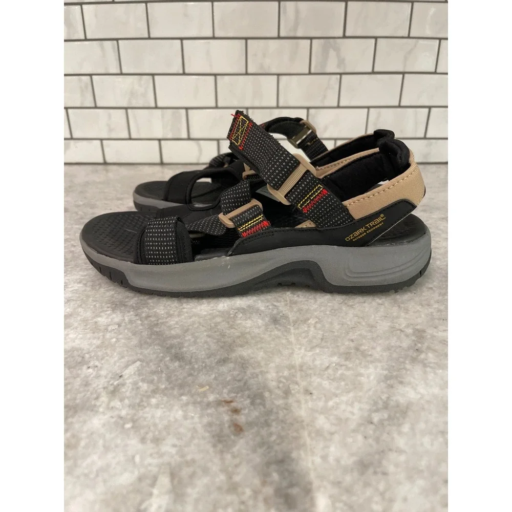 Ozark Trail Sandals Mens 8 Black Tan Strappy Outdoor Hiking Sport Sandals